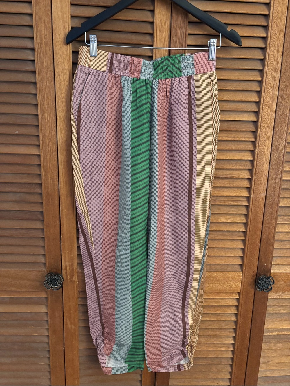 Striped Multicolor Jogger Pants - Green & Pink silk by Coster Copenhagen